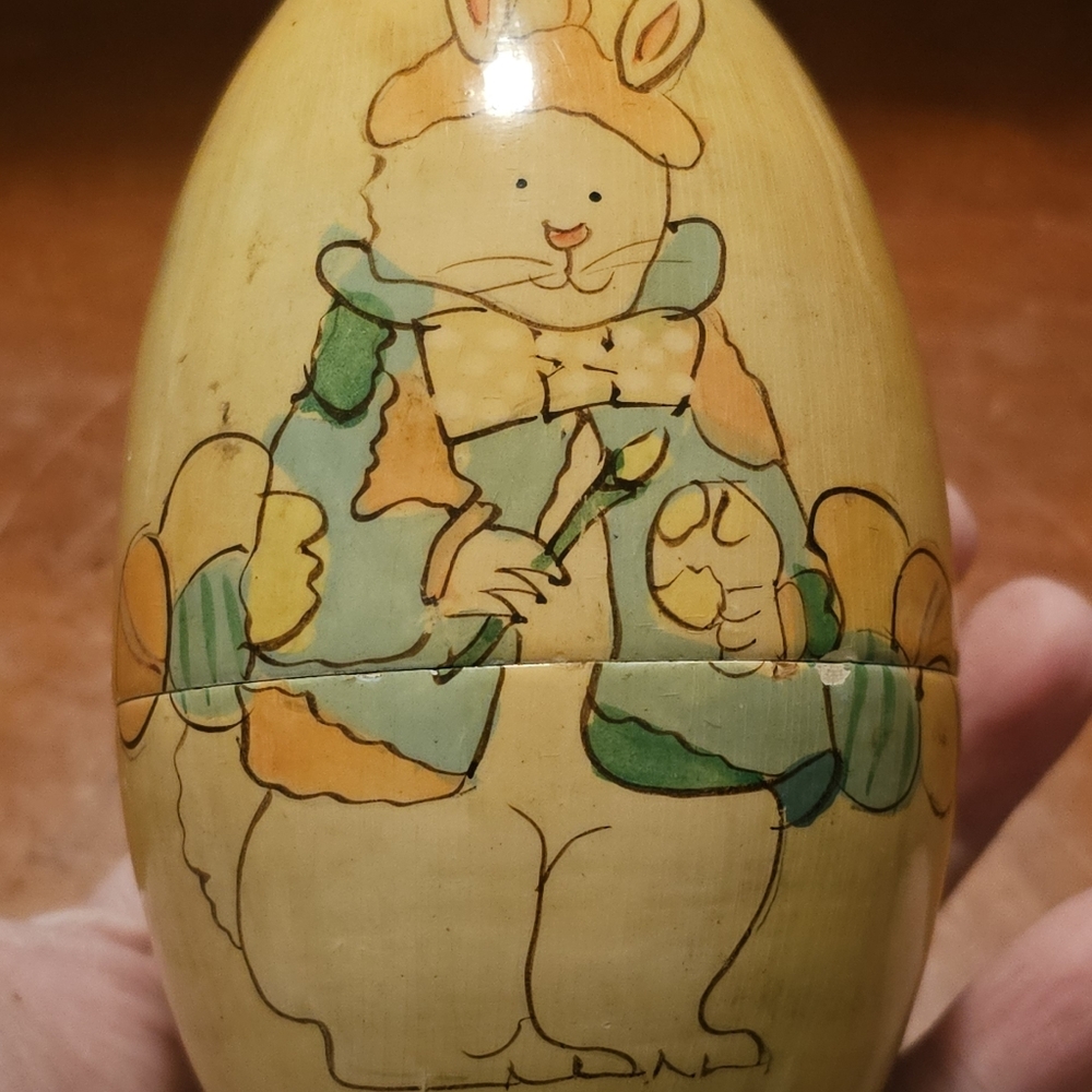 Hand-Painted Bunny Egg Figurine Nesting Eggs
